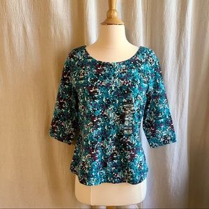 NWOT Laura Ashley Top Teal & Purple, Petite Medium